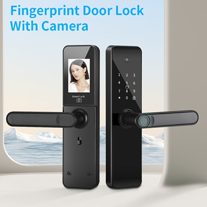 Smart Door Lock, Biometric Keyless Entry Door Lock, with Application, Keyless Entry Door Lock, Fingerprint Door Lock, with Numeric Keypad, WiFi Smart Fingerprint Door Lock, with Wide-angle Camera Suitable for Homes, Rentals, Offices, And Hotels