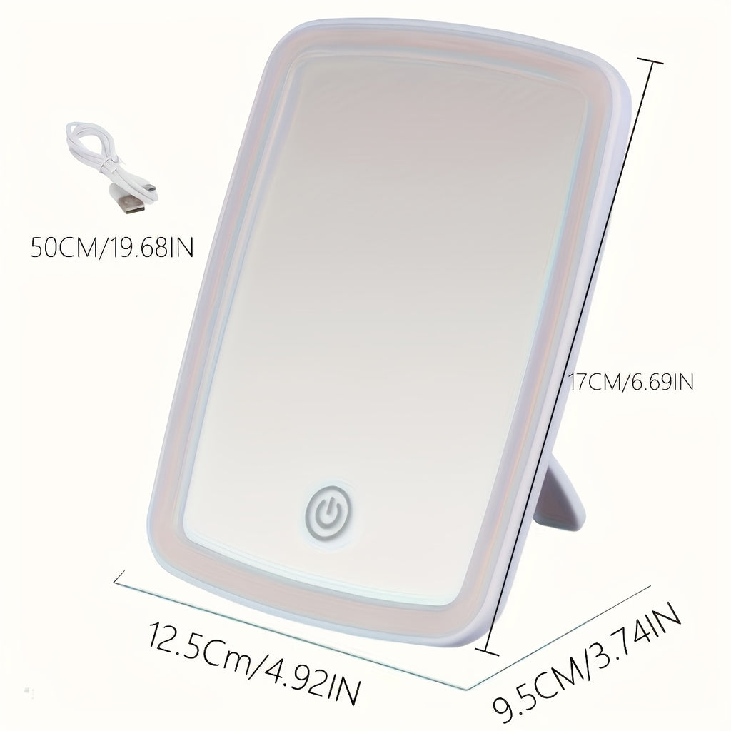 LED Makeup Mirror with Touch Sensor, Pocket Mirror, Travel Vanity Mirror in 3 Lighting Modes - White, Daylight and Warm Light, Adjustable Brightness, Portable Folding Desktop Cosmetic Mirror with USB Charging, Compact for Travel, Beauty Companion, Gift fo