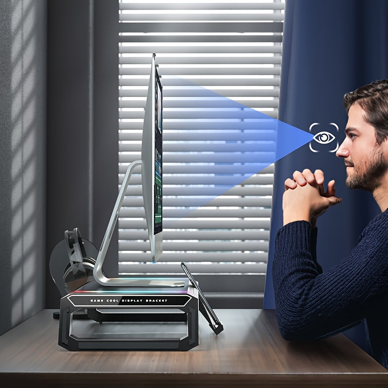 [Foldable, Adjustable] ICE COOREL Monitor Stand Suitable for Desktop And Laptop Computers, Foldable And Height Adjustable, Storage Drawer for Tablet And Smartphone Stands, RGB Lighting, Four USB Ports for File Transfer And Charging