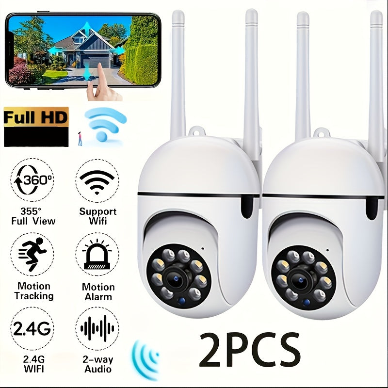 2 Pack 1080P Dome Cameras, Wireless WIFI Camera, PTZ Camera, Outdoor Indoor PTZ Surveillance Camera, AI Auto Tracking, Alarm & Color Night Vision, Horizontal 360 Degree Vertical 90 Degree Rotation