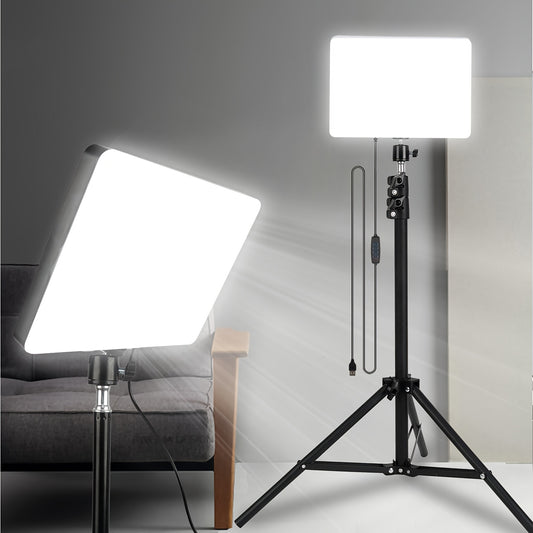 Uegogo LED Video Lighting Kit with Adjustable Tripod, 10-Inch Square Fill Light (3 Color Modes), 15" Extension Rod & Metal Ball Head - USB Powered for Home, Recording & Live Streaming, Photography, 1 Set
