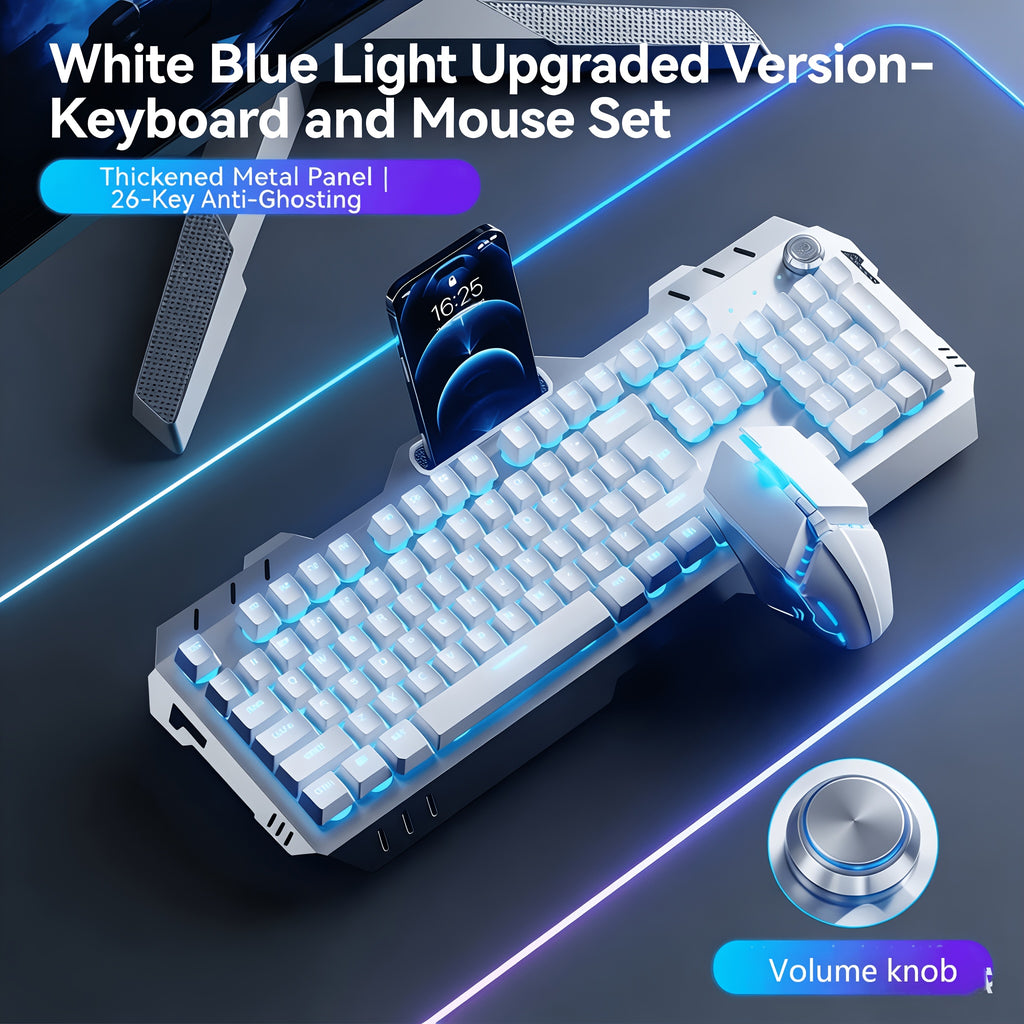 Wired Gaming Keyboard, 104 Keys Full Size, LED Backlight, Ergonomic Quiet Design, USB Power, Adjustable Volume Knob, for Desktop And Laptop Computers, Office Accessories