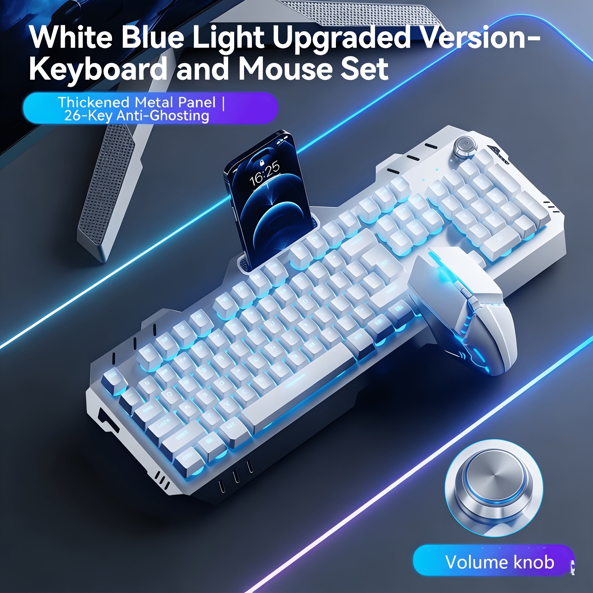 Wired Gaming Keyboard, 104 Keys Full Size, LED Backlight, Ergonomic Quiet Design, USB Power, Adjustable Volume Knob, for Desktop And Laptop Computers, Office Accessories