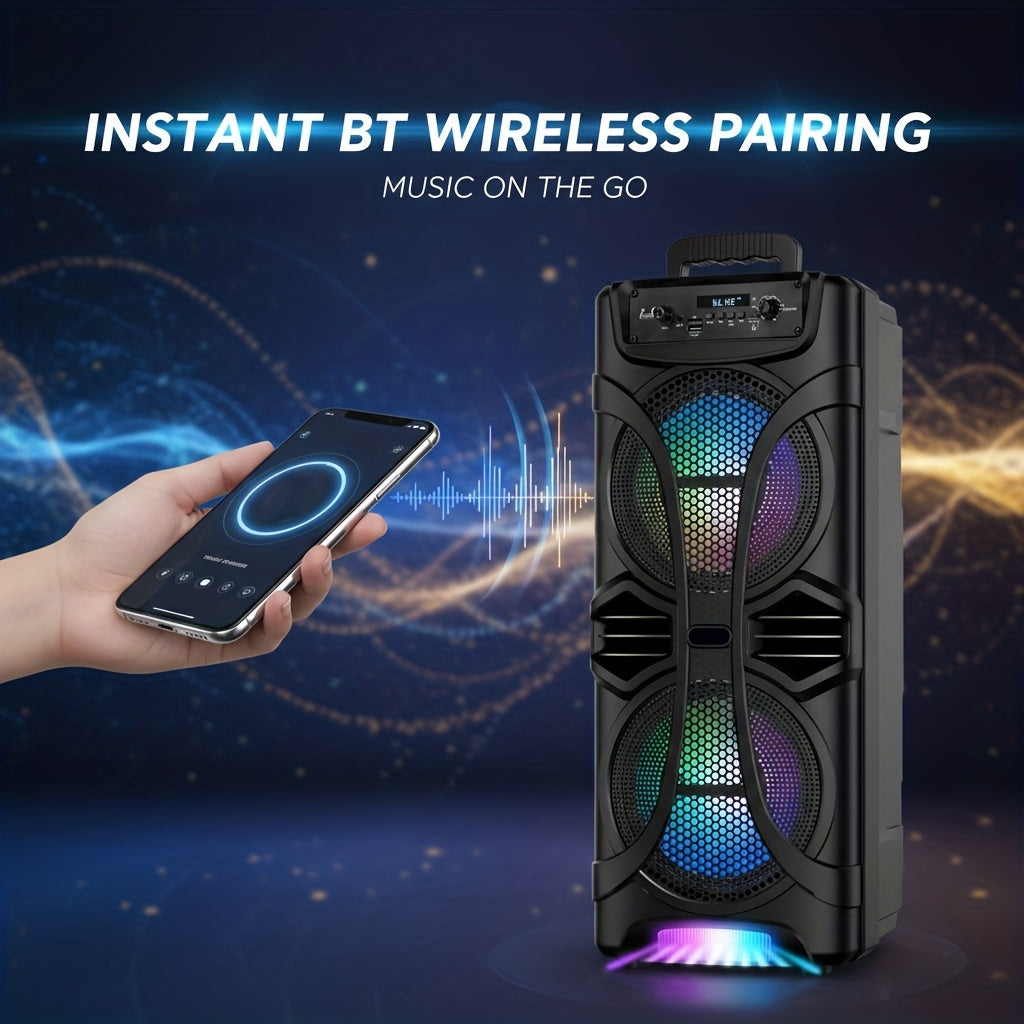 3000W BT Connection PA Speaker with Dual 6.5inch Woofers - Wireless Karaoke Machine, FM Radio, Party Lights & Wired Mic - Deal for Party Events