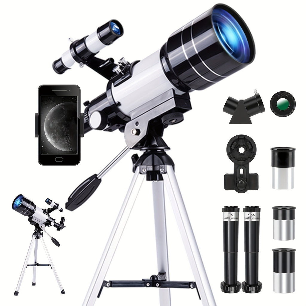 150X Telescope, 70mm Aperture Telescope For Adults High Power, Portable Monocular Telescope With Tripod Phone Holder, Eyepiece, Barlow Lens, Perfect Telescope For Nature Viewing, Education, Ideal Gifts For Lovers And Family Members