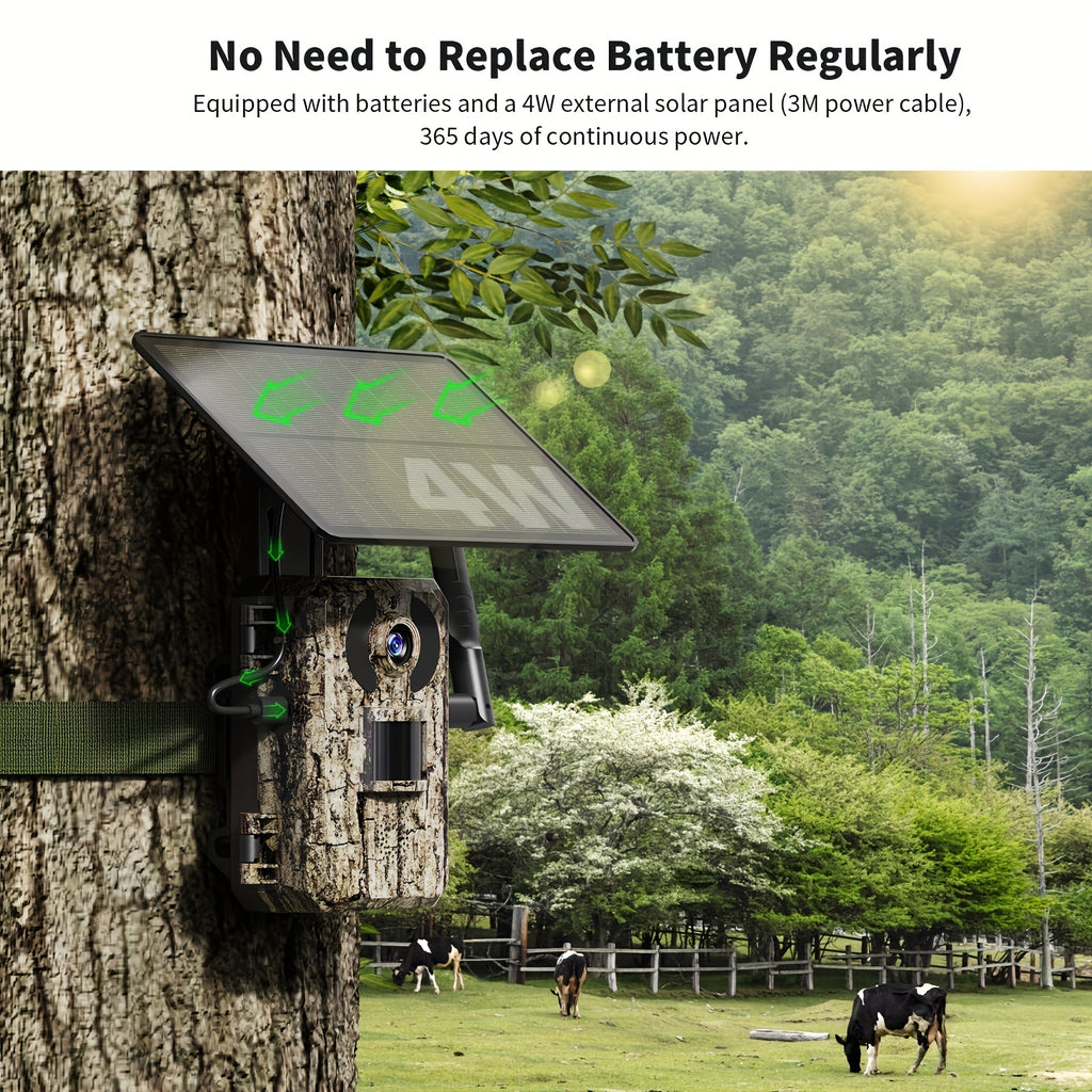 4G LTE Cellular Tracking Camera with 4K Live Viewing, Third-Generation Cellular Tracking Camera Featuring Real-Time Viewing, Solar-Powered Game Camera, Remote Phone Access And Playback, Motion Activation with a 0.2-Second Trigger Time, Night Vision