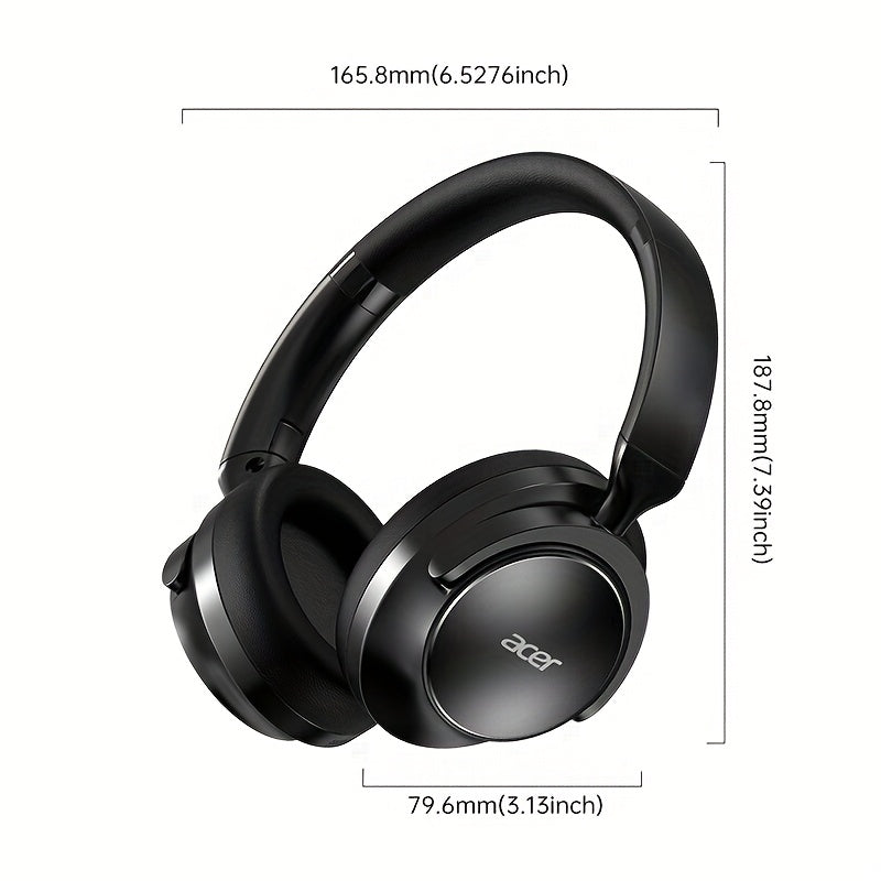 Acer Ohr560 Over-Ear Wireless Headphones with ANC Noise Cancellation, Full-Coverage Ear Design, Foldable, Built-In Microphone, Hi-Fi Stereo Sound, HD ENC Call Noise Reduction, Compatible with 3. 5mm Audio Cable, Ideal for Work, Travel, And Gaming Use