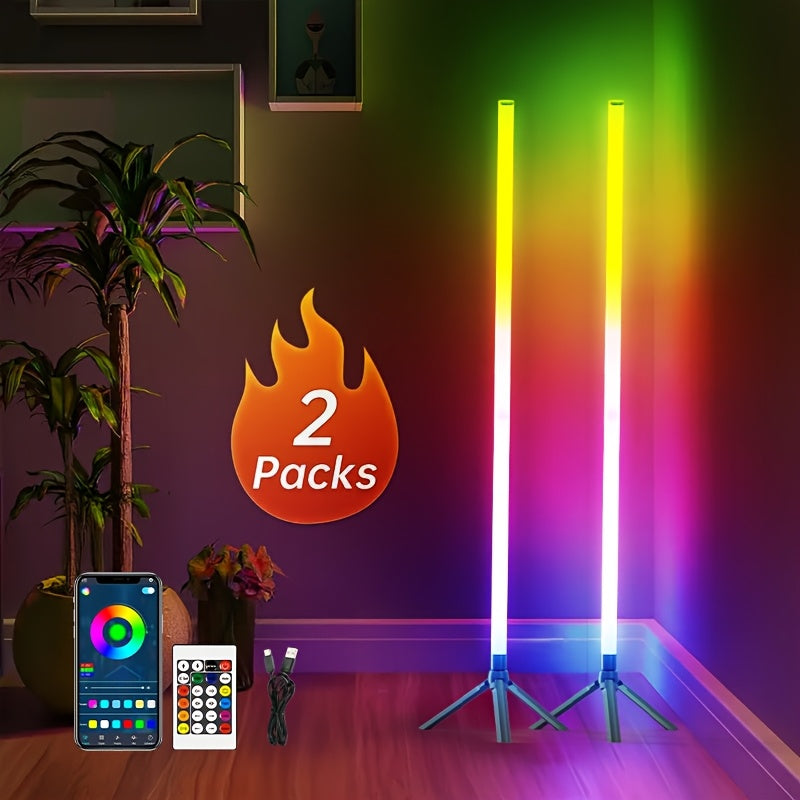 2/1 Pack RGB Floor Lamp Basic, USB 5V LED Corner Lamp, APP & Romote Control, Smart Modern Floor Lamp with Music Sync And 16 Million DIY Colors, Color Changing Standing Lamp for Bedroom Living Room, Room Decor, Halloween Decorations, Bedroom Decor