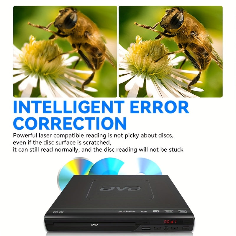 [1080P] Full Region DVD Player With 1080P HD Quality And AV Output, USB Direct Read DVD Player With Smart Error Correction, Suitable For Elderly Easy DVD Player For Home With Remote Control - High Quality Multimedia Playback For Home