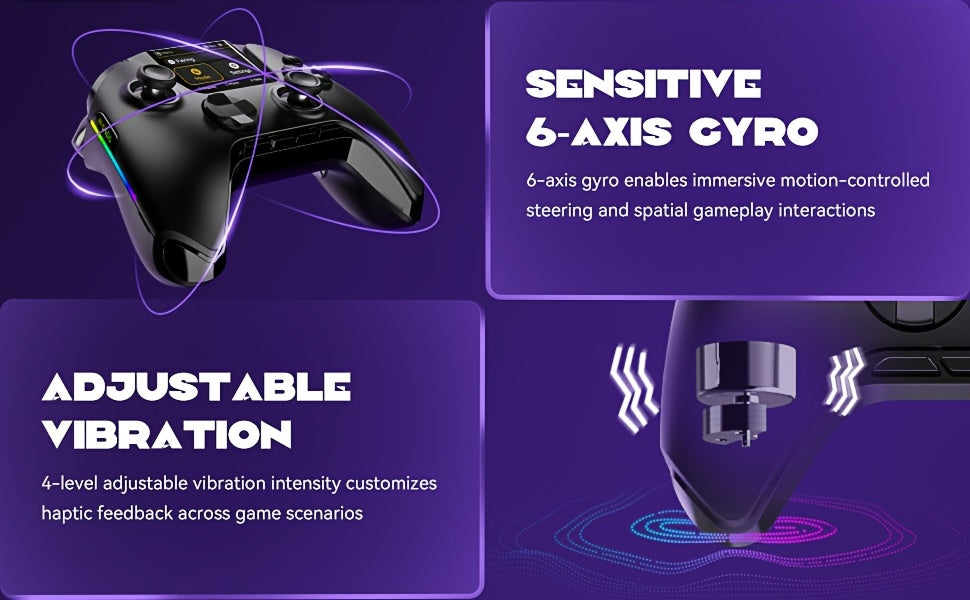 [Wireless Gaming Controller] Interactive Screen Wireless Gaming Controller for Pc/Switch/Ios/Android/Steam Deck, Hall Effect Stick And Trigger, RGB Lighting, Remappable Buttons, 1800Mah with Charging Dock -V2/Black (No Drift). [Notice] Not Compatible with