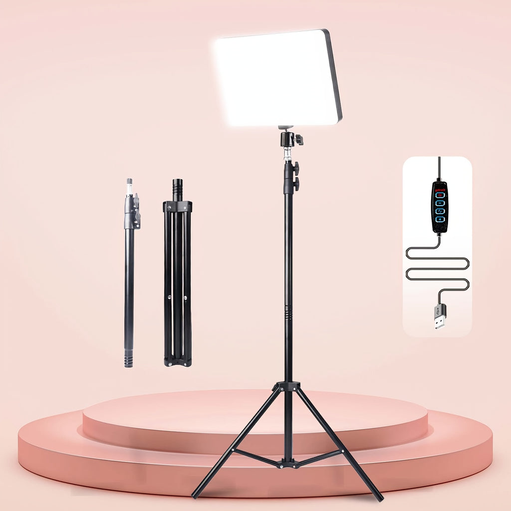 ZOMEI 43.3" LED Square Light Kit, Video Photography Lighting Kit, Adjustable Light Dimmable Studio Light with Tripod Stand & Phone Holder, LED Light for Video Recording, Game Streaming