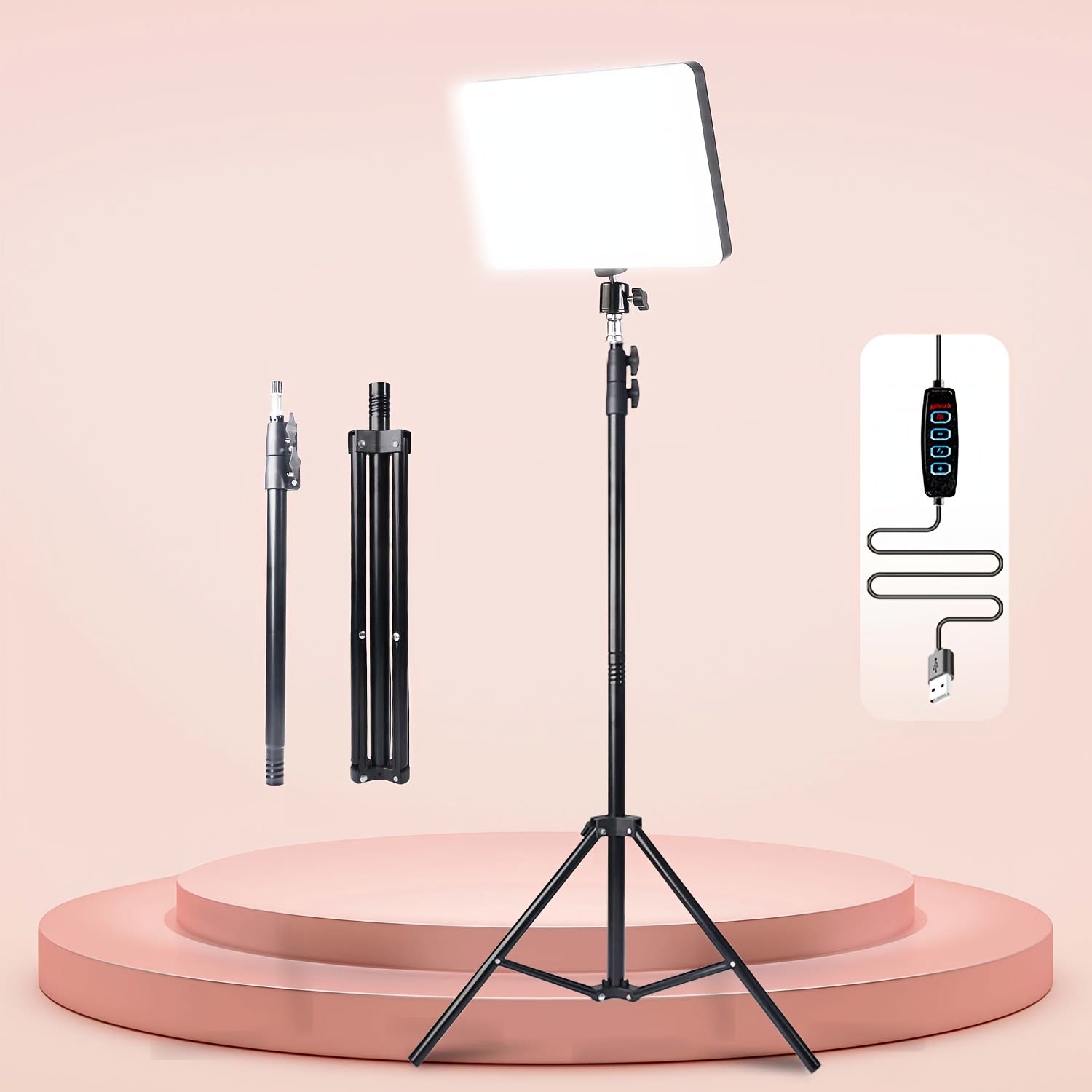 ZOMEI 43.3" LED Square Light Kit, Video Photography Lighting Kit, Adjustable Light Dimmable Studio Light with Tripod Stand & Phone Holder, LED Light for Video Recording, Game Streaming