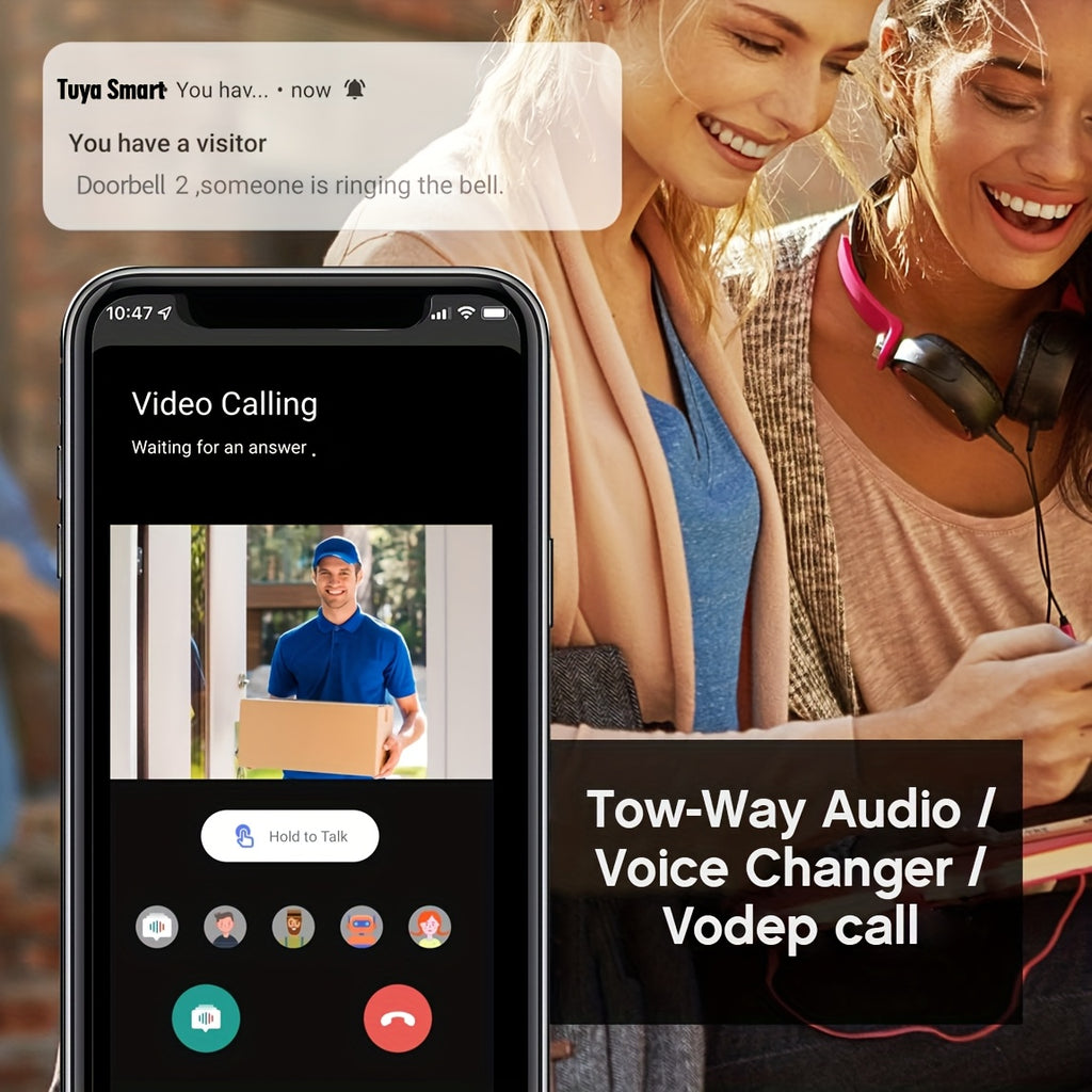 Smart Video Doorbell Camera - HD Video And Enhanced Night Vision, Voice Changer Security System, Wifi Visible Doorbell with Two-Way Intercom, Seamless for Home Monitoring, TUYA Smart App Remote Viewing, Rechargeable Battery