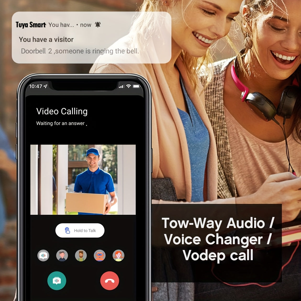 Smart Video Doorbell Camera - HD Video And Enhanced Night Vision, Voice Changer Security System, Wifi Visible Doorbell with Two-Way Intercom, Seamless for Home Monitoring, TUYA Smart App Remote Viewing, Rechargeable Battery