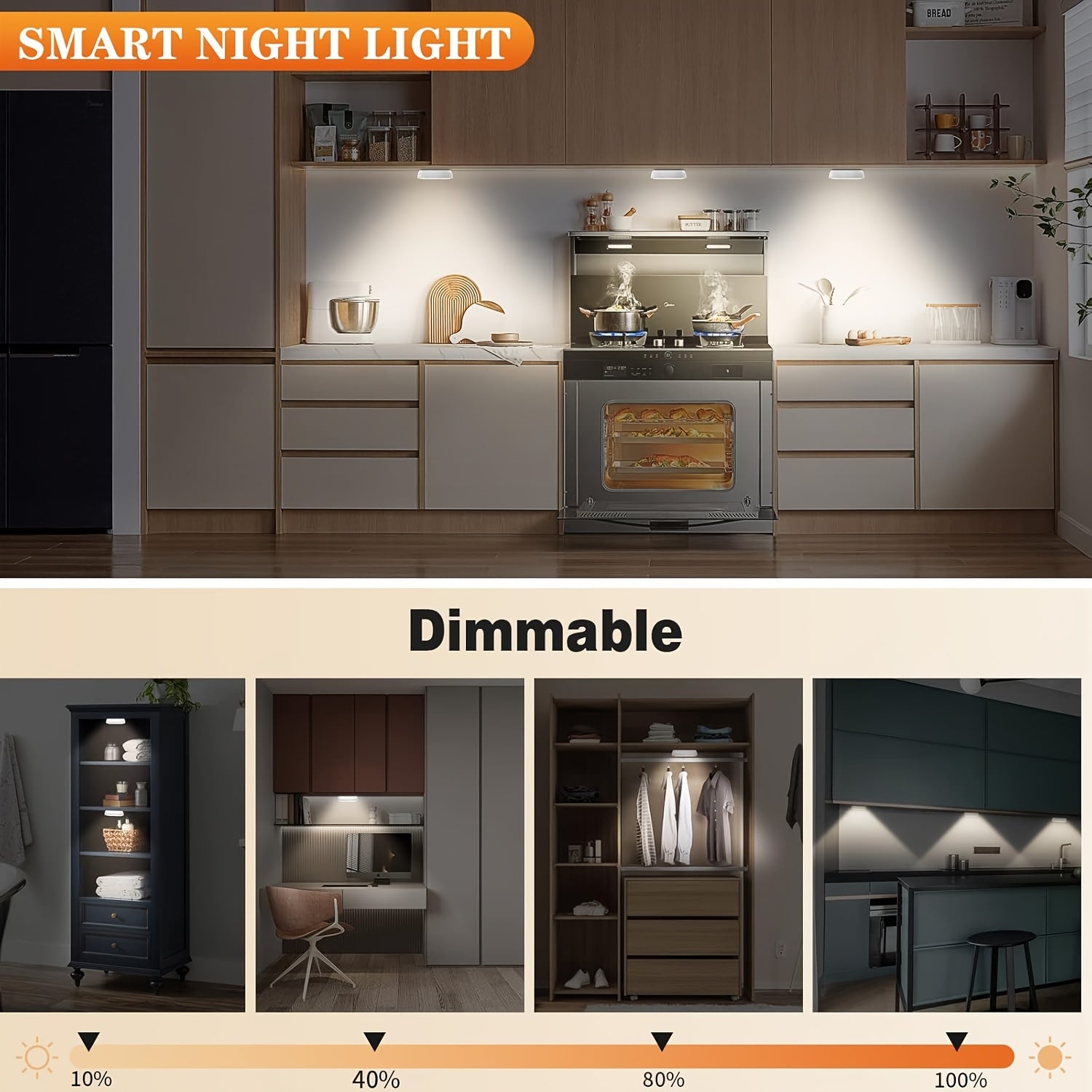 [USB Rechargeable] 12/6pcs Bright White LED Motion Sensor Night Lights, USB Rechargeable Wireless Wall Lamp, Dual Mode (Motion & Steady Light), Adjustable Brightness, Magnetic Adhesive Under Cabinet Lighting For Kitchen, Hallway, Stairs
