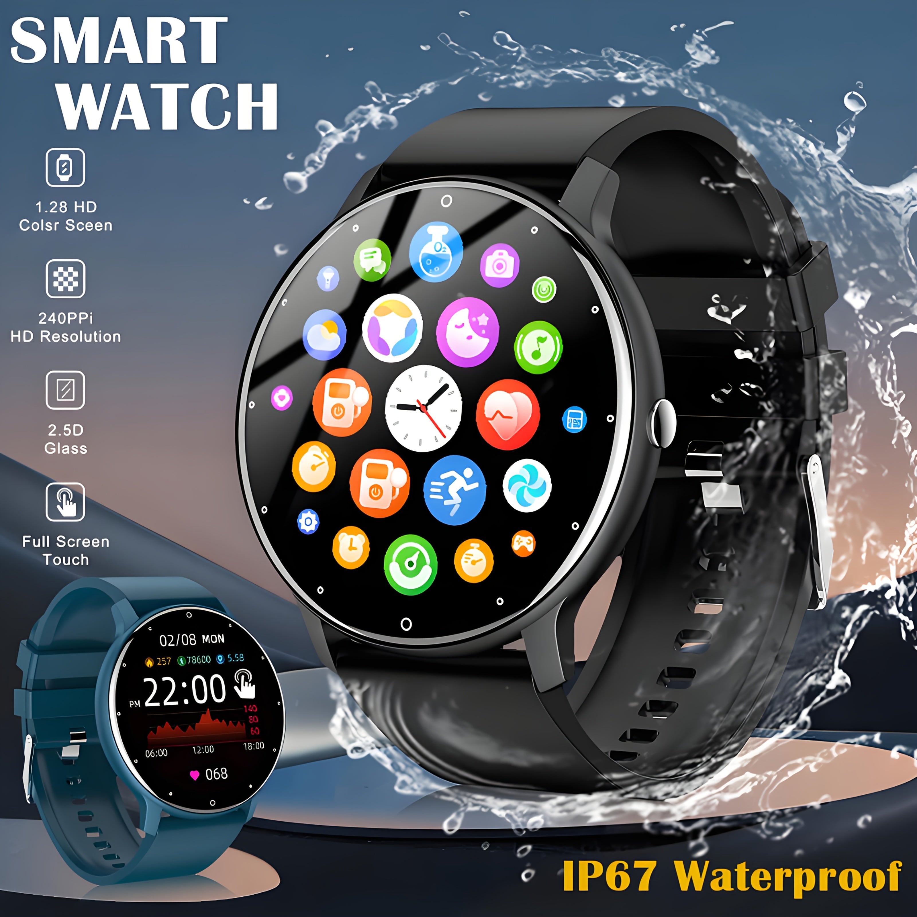 [Built-In Speakers] A New Large Screen Smartwatch Suitable for Both Men And Women, Suitable for iPhone And Android Phones, with Built-In Speakers - Supports High-Definition Voice Calls, Weather Warnings, Message Push, And Other Multi-Functional Wristbands
