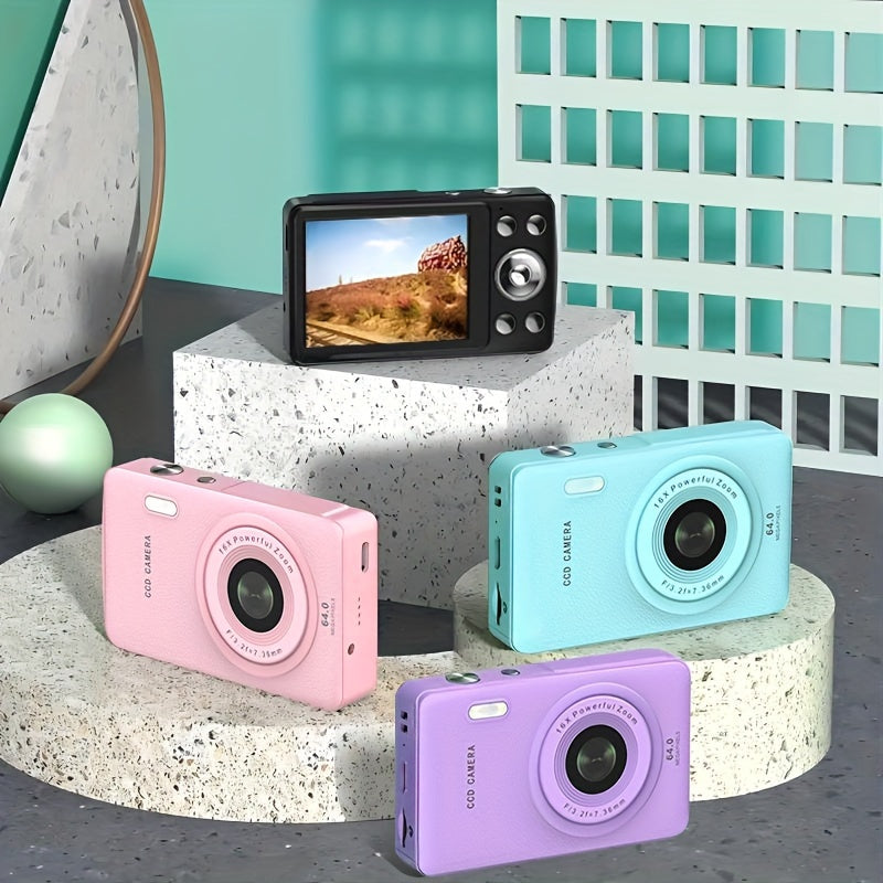 1080P HD Digital Camera 16x 64MP Digital Zoom Camera for Video Blogging 2.4-inch LCD Rechargeable Camera Photography Professional Camera with 32G Memory Card Support for Taking Pictures, Recording Videos and Webcam for Thanksgiving Christmas and New