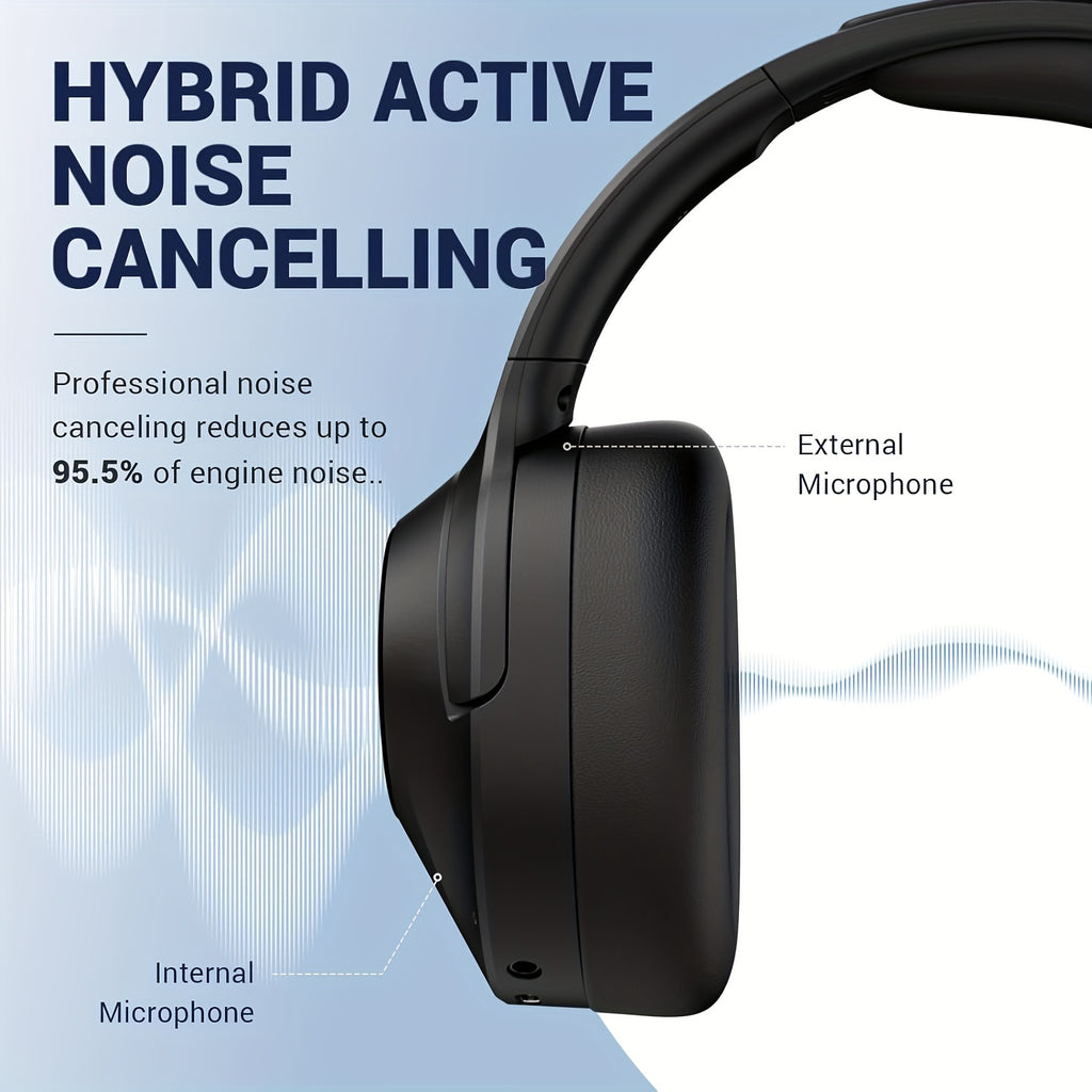 Hybrid Active Noise Cancelling Headphones Wireless Headphones with Microphone Deep Bass, Hi-Fi Audio, Memory Foam Ear Cups, 30H Playtime