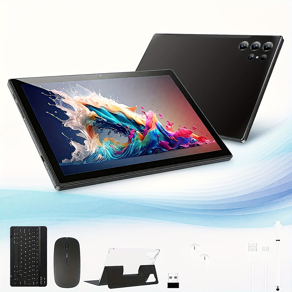 [Android 15 Tablet] 10.1-Inch Android 15 Tablet, 8GB RAM + 128GB ROM, WiFi, 1280 X 800 HD Display, 8000mAh Battery, Dual Cameras 5MP +16MP, Stereo Speakers, Includes Keyboard, Case, Mouse, Stylus, USB Cable, Productivity Tablet, Stylish Design, Durable Co