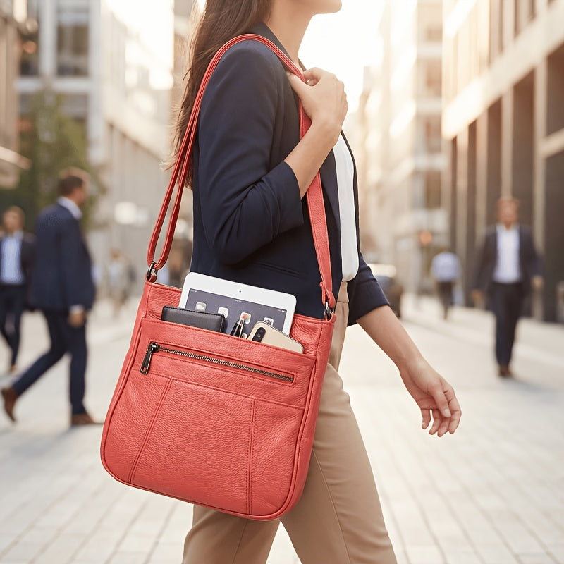 Genuine Leather Pockets Laptop Messenger Shoulder Bag Luxurious, Versatile, And Spacious with Ample Storage - Handbag Purse Cross Body Organizer Smart Phone Bag Multi Layer Zipper Anti-theft Student Gift Idea