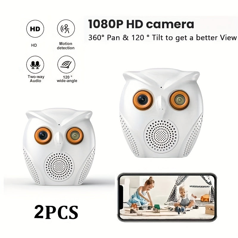 2pcs Owl-Shaped for Home Security Camera HD Surveillance, Smart Human Detection, USB Powered, Wireless Monitoring for Home & Small Stores, Alarm System, for Home Security Solution | Owl Design | Smart Surveillance