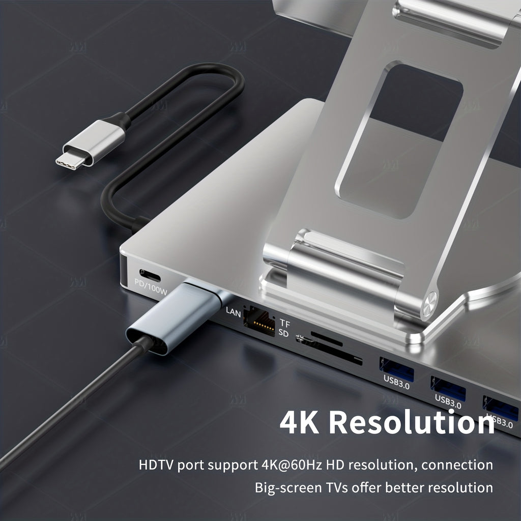 iPad & Phone Rotating Stand Docking Station | 4K 60Hz, Gigabit Ethernet, USB Hub | Multi-Screen Office for iPad Pro/Phone