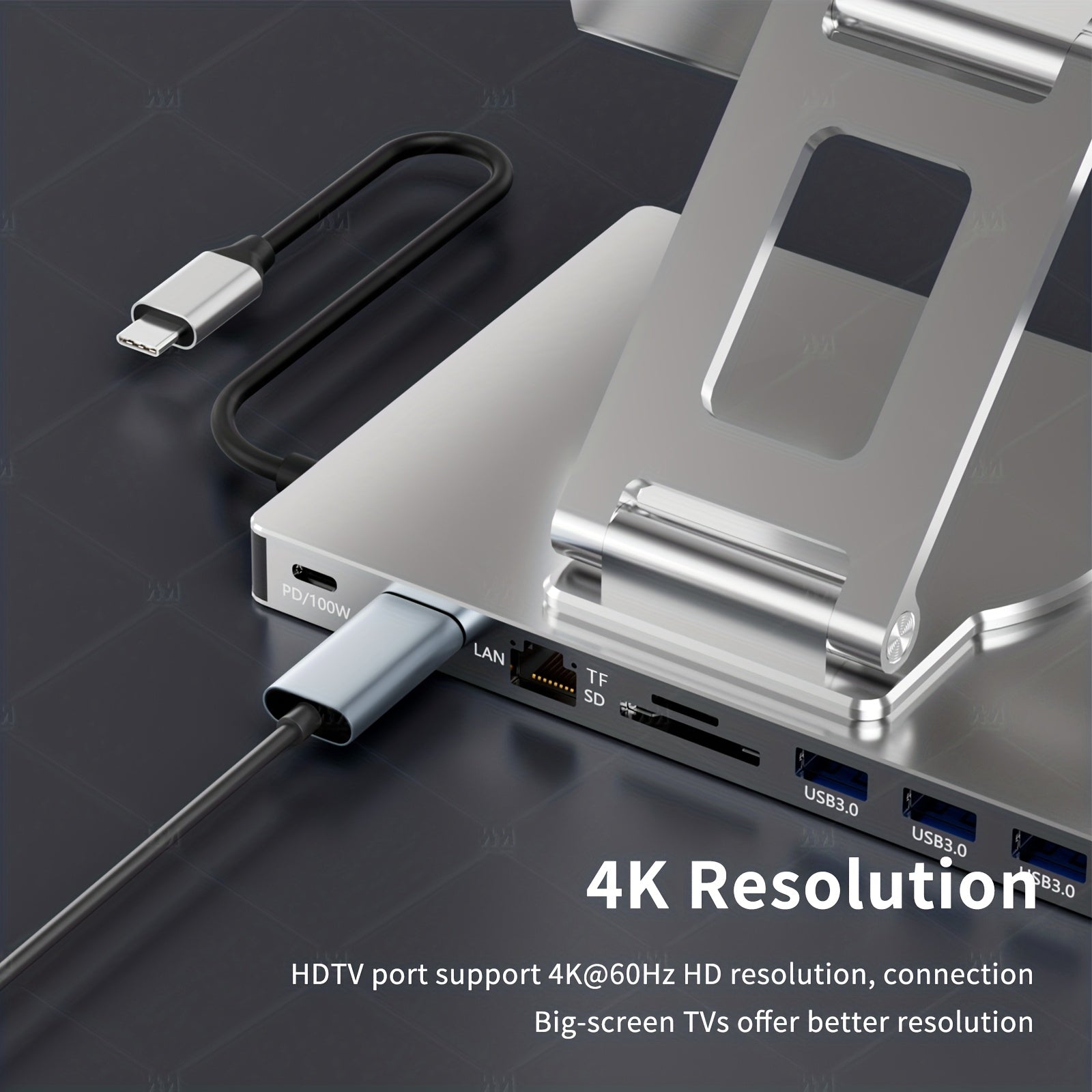 iPad & Phone Rotating Stand Docking Station | 4K 60Hz, Gigabit Ethernet, USB Hub | Multi-Screen Office for iPad Pro/Phone