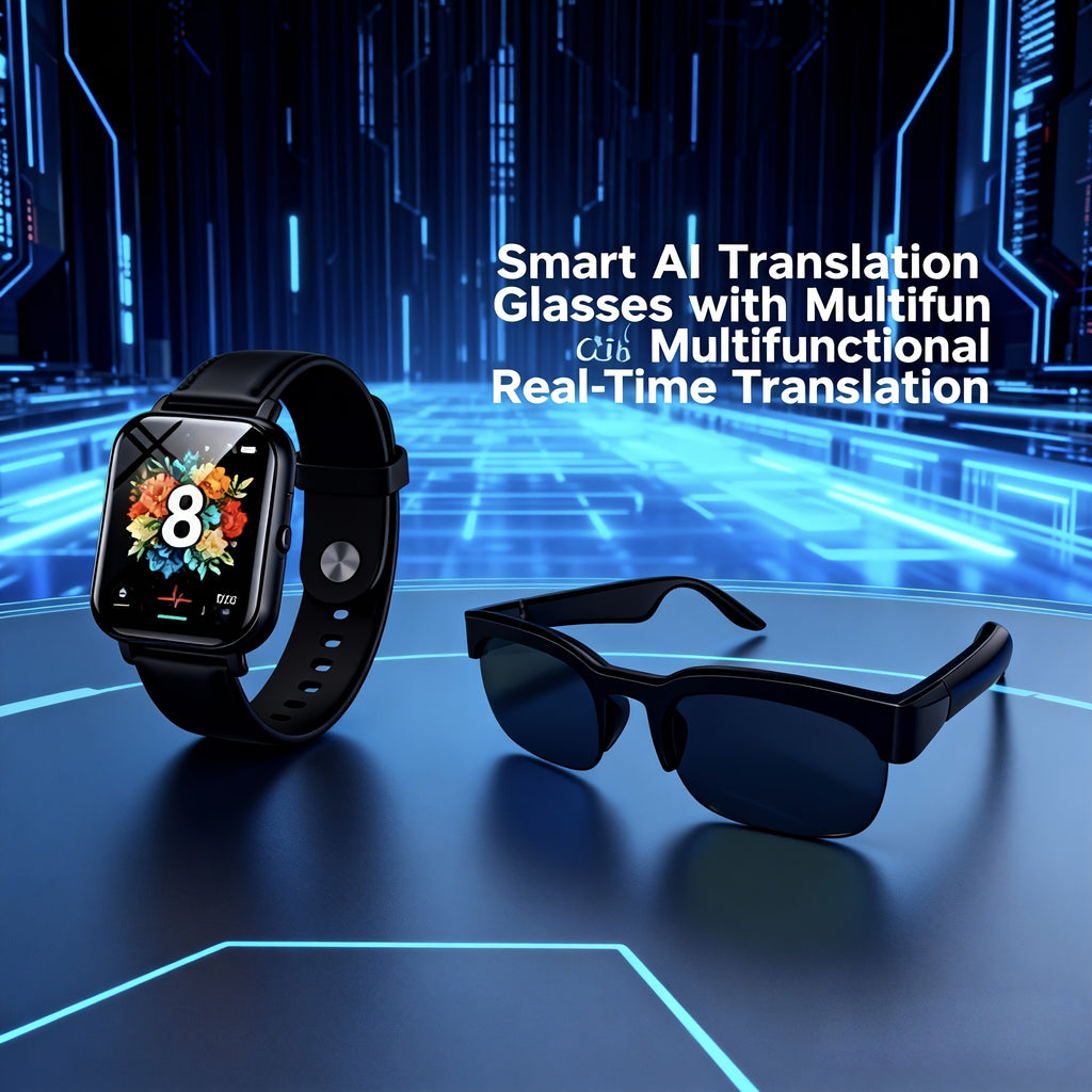 [Multi-Language Smart Glasses] AI Smart Glasses And Smart Full-Touch Screen Watch, Multi-Language Translation Supported Smart Glasses, New Multifunctional Audio Glasses, Built-In Microphone And Speaker, Wireless Smart Glasses for Music And Hands-Free Call