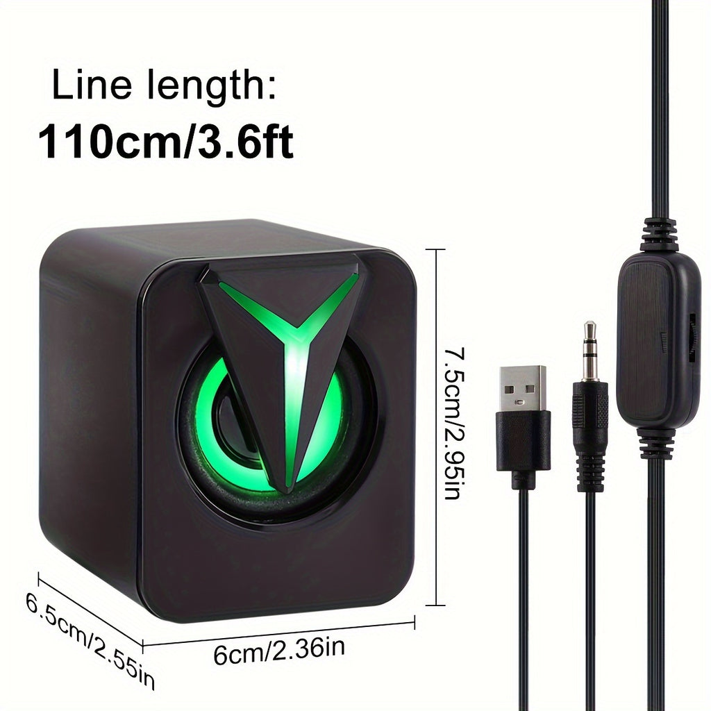 Computer Speaker USB Powered - 2.0 Mini Portable Subwoofer with RGB Lights Volume Control 3.5Mm Aux-In Hifi Stereo Sound Desk Audio System for Pcs Laptops Tablet Phone