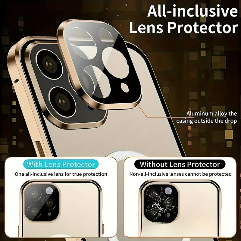 Phone Case - Suitable for Iphone 16/15/14/13/12 Pro Max PLUS Anti-Peep Magnetic Mobile Phone Case Transparent Back Panel Metal Frame Anti-Peep Privacy Double-Sided Anti-Peep Tempered Film Anti-Peep Mobile Phone Case