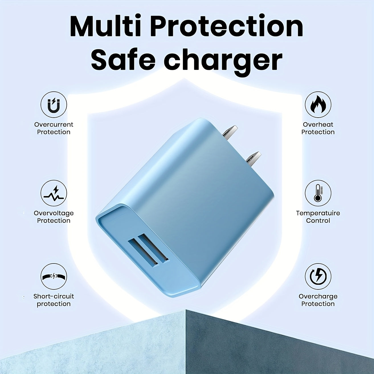 Cube-shaped USB Wall Charger (Groups 2/3/4), 5V/2.1A Dual-port, AC Adapter with Short-circuit Protection, 100-240V US Plug, Compatible with iPhone 17/16/15/14/13/12/SE/11/Pro Max/XS/8 Plus, Google Pixel, Huawei, Xiaomi.