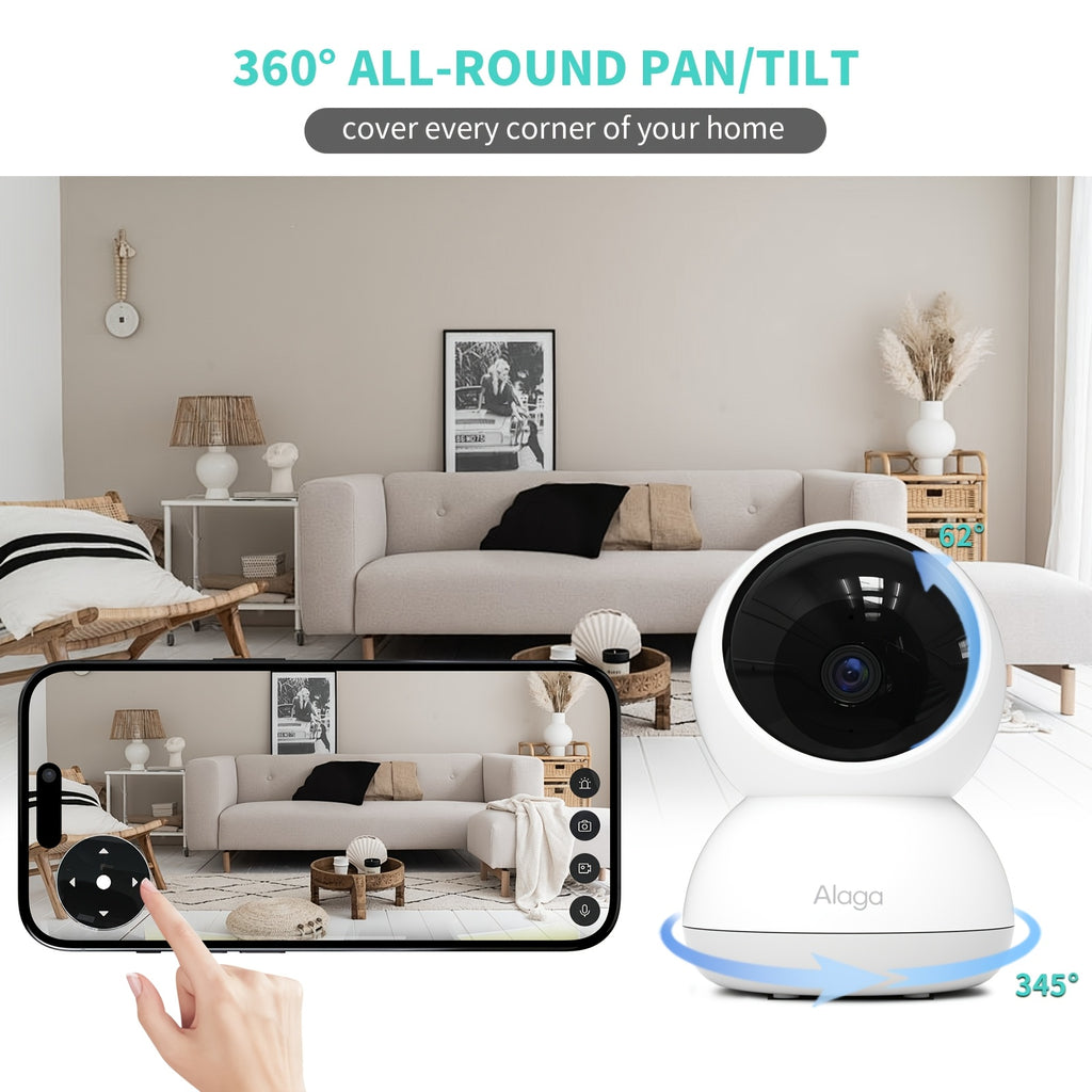 Alaga 2K 4MP 360° Panoramic View 5G/2.4G WiFi Home Security Camera, ABS Resin, AI Motion Detection, Real-Time Two-Way Audio, Night Vision Indoor Camera for Office Video Surveillance