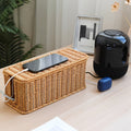Desktop Cable Management Box with Lid & Imitation Rattan Woven Cover - Cord Suitable for Power Strips, Outlet Cover, Cable Storage Box for Home Office,, Desk - Cord Concealer for Power Strip, Data Cable Holder, Space-Saving