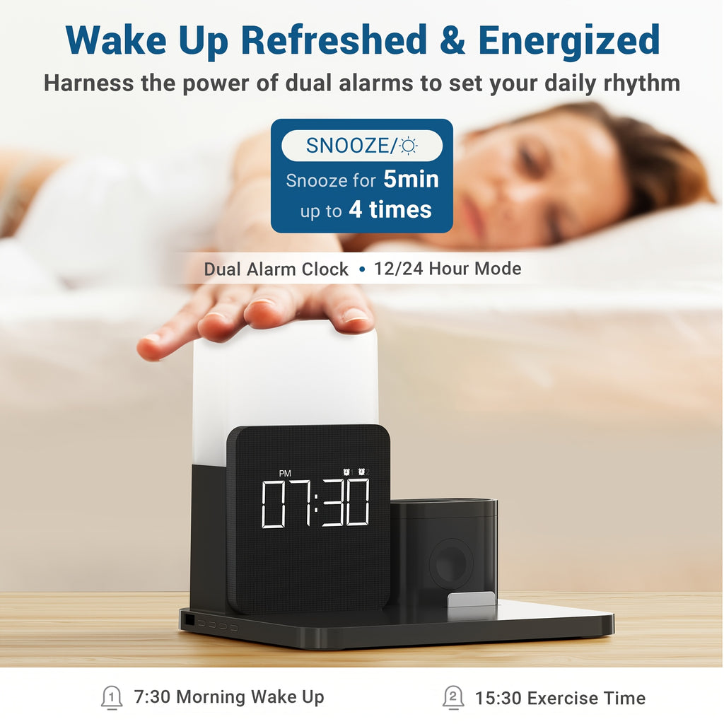 3-In-1 Wireless Charging Alarm Clock for Iphone 15 Wireless Charging Dock for Iphone 12-16 Samsung Bedroom 3 in 1 Charger Alarm Clock Portable Wireless Charging Station with Alarm Clock