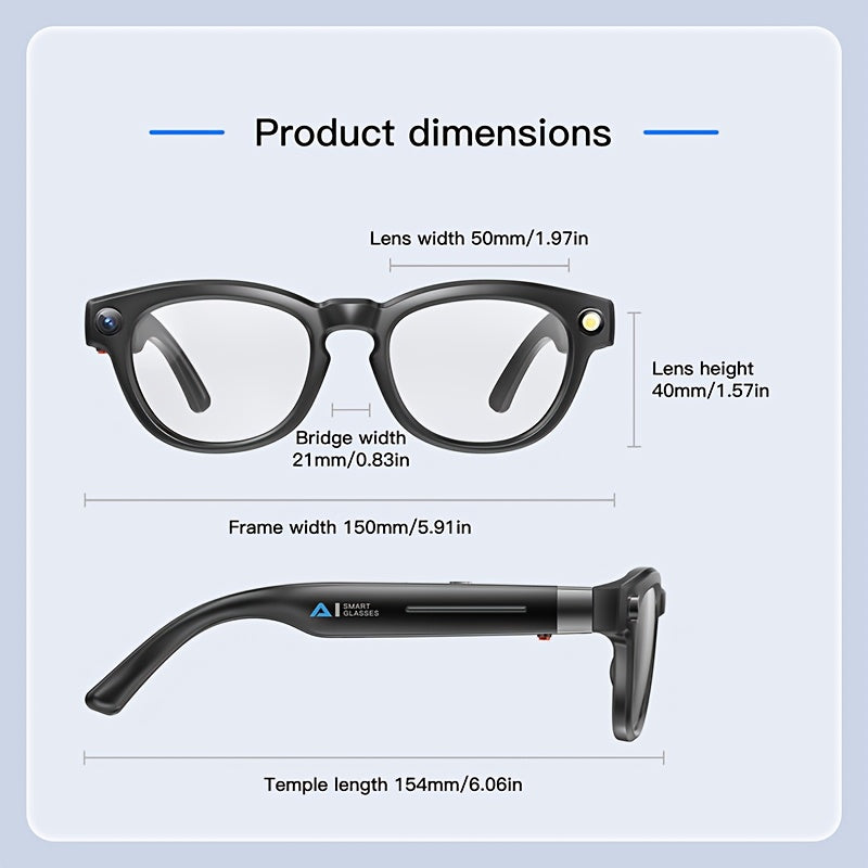 AI Translation Glasses, Video Glasses 4K, Smart Camera Glasses with 150+ Languages - Real-time Translation, Chat GPT, Wireless Calling, Music Playback & Voice Assistant, Multi-functional Smart Glasses for Men & Women, Recording Glasses Camera and Audio fo