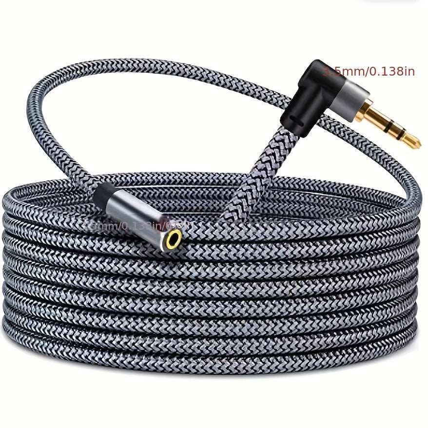 Elbow Car-mounted AUX Audio Cable | 3.5mm Female to Male, Round, Tinned Copper Core, Universal for Computer and Phone Audio Connections
