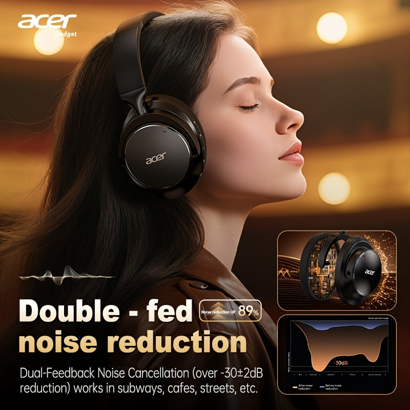 Acer Ohr560 Over-Ear Wireless Headphones with ANC Noise Cancellation, Full-Coverage Ear Design, Foldable, Built-In Microphone, Hi-Fi Stereo Sound, HD ENC Call Noise Reduction, Compatible with 3. 5mm Audio Cable, Ideal for Work, Travel, And Gaming Use