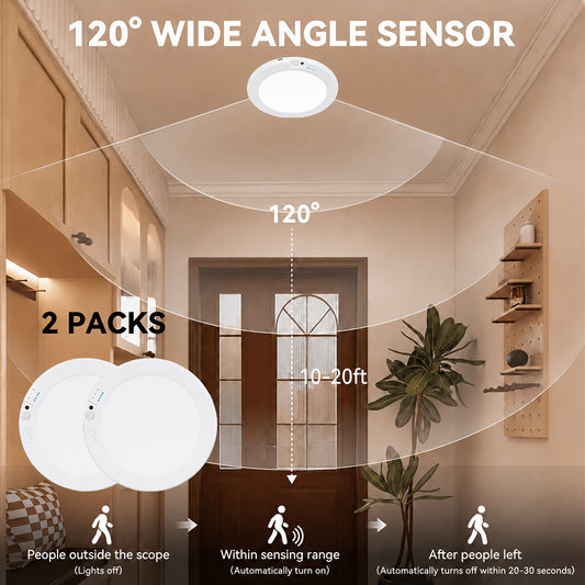 [LED Ceiling Light] 2pcs Rechargeable LED Induction Ceiling Light, 3-Speed Lighting Mode, Motion Sensor With Remote Control, Magnetic Design, Easy Installation, 5500mAh Large Capacity Battery, Suitable For Living Room, Kitchen, Bathroom, Corridor, Porch