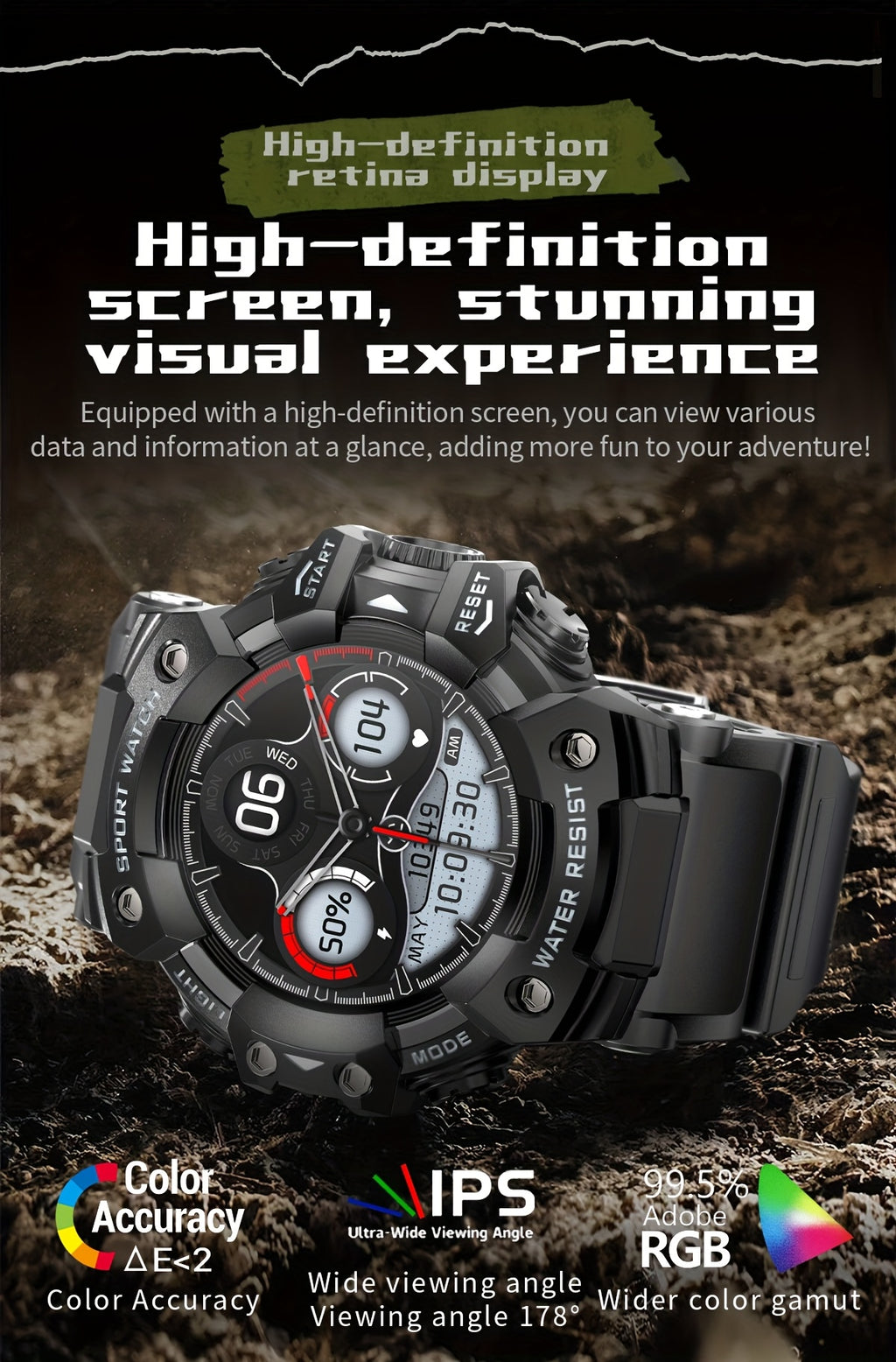 [Smart Watch for Men] Smart Watch for Men with LED Flashlight & 1.32" TFT Screen | Answer/Make Calls, 100+ Sport Modes, SOS, Sleep Tracker, Fitness & Health Watch for iPhone/Android - Cool Gifts for Men