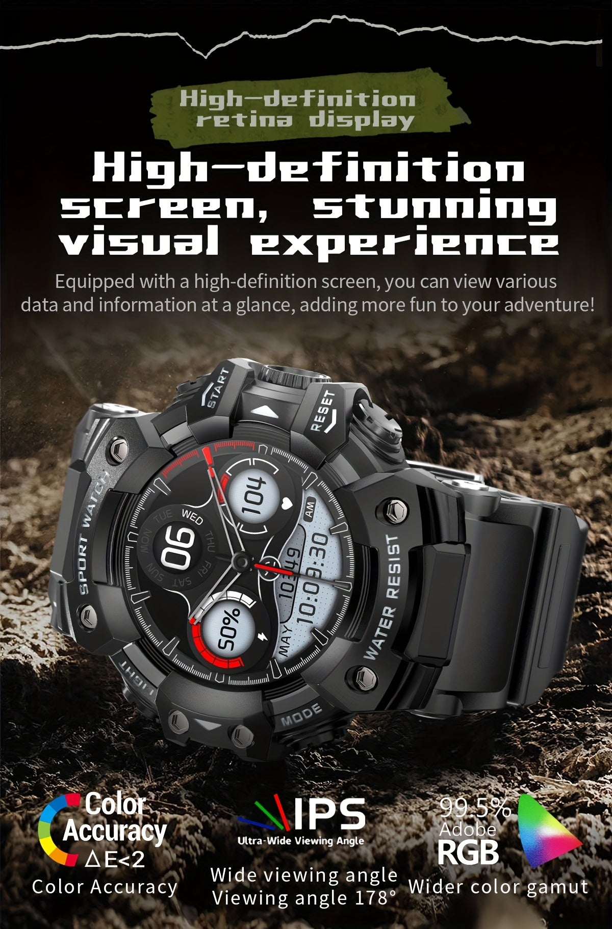 [Smart Watch for Men] Smart Watch for Men with LED Flashlight & 1.32" TFT Screen | Answer/Make Calls, 100+ Sport Modes, SOS, Sleep Tracker, Fitness & Health Watch for iPhone/Android - Cool Gifts for Men
