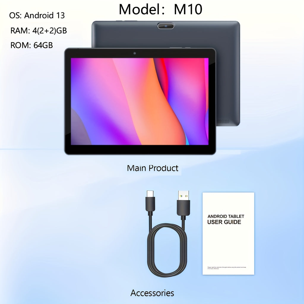 2 In 1 Tablet With Optional Keyboard Case Mouse Stylus, Quad-Core CPU 10 Inch Tablet Android 13 Tablets/Android 14 Tablets, 4(2+2)GB RAM+64GB ROM/ 6(2+4)GB RAM+64GB ROM, 1TB TF Expandable Tableta, 6000mAh Battery, 2MP+8MP Dual Camera, WiFi 1280*800