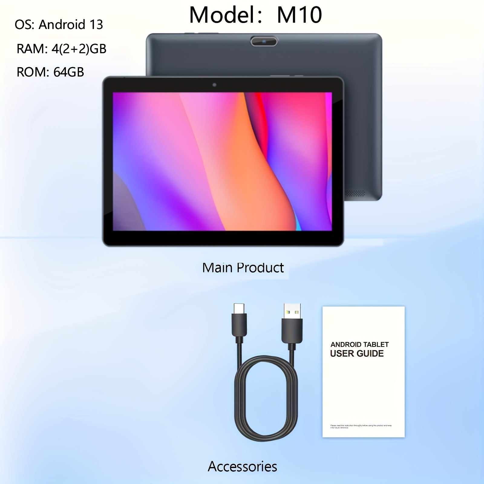 2 In 1 Tablet With Optional Keyboard Case Mouse Stylus, Quad-Core CPU 10 Inch Tablet Android 13 Tablets/Android 14 Tablets, 4(2+2)GB RAM+64GB ROM/ 6(2+4)GB RAM+64GB ROM, 1TB TF Expandable Tableta, 6000mAh Battery, 2MP+8MP Dual Camera, WiFi 1280*800