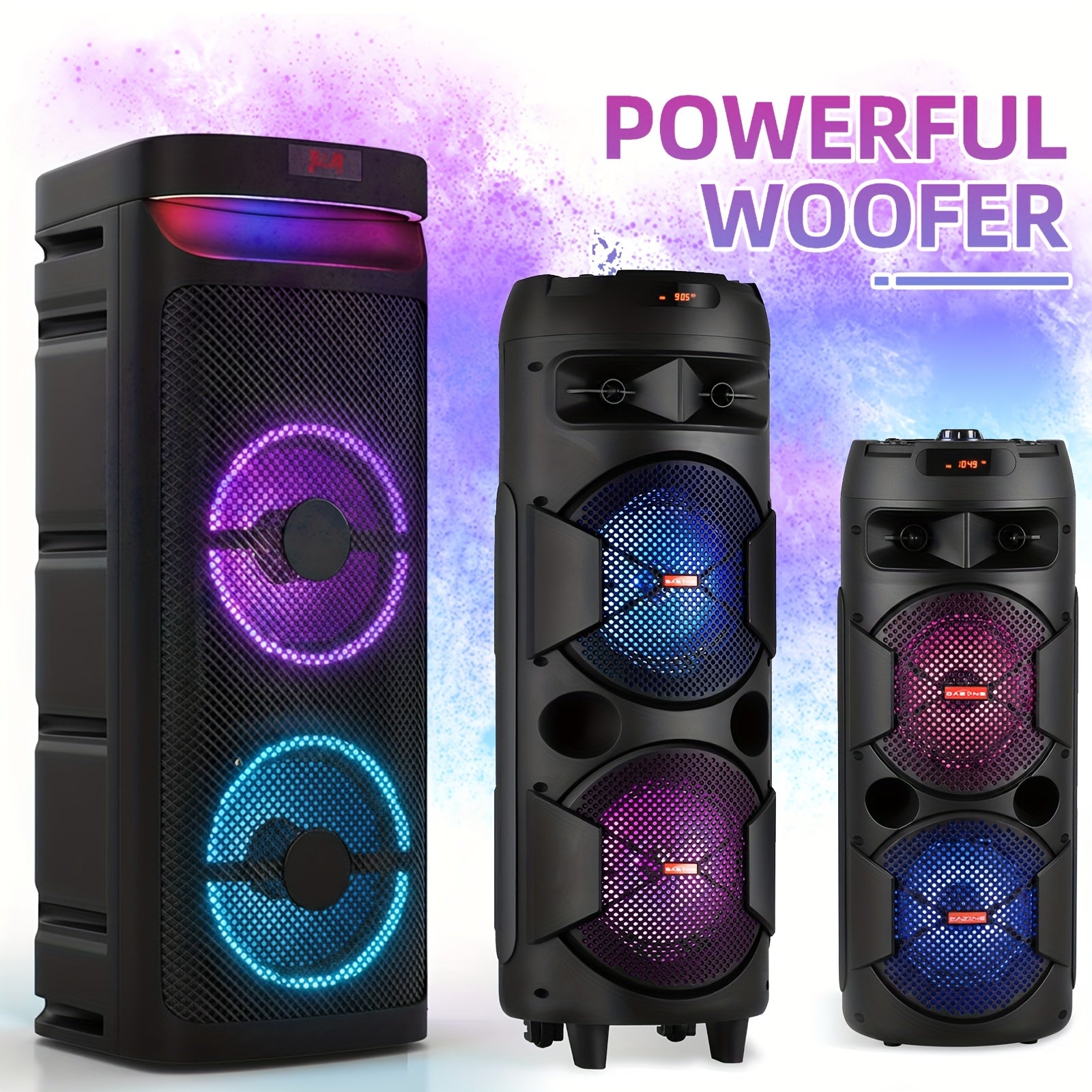Wireless Party Speaker with Dual Subwoofers, RGB Lighting, FM Radio, USB/TF Playback, TWS Pairing, And 20 Hours of Playtime