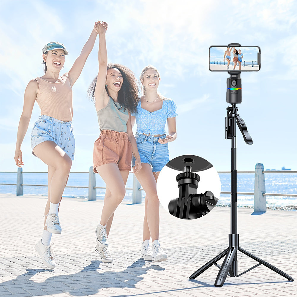 Auto Face Tracking Tripod, No App Required, Detachable Remote Control, One-Touch Video/Photo Activation, 360° Rotation Face Body Phone Mount Smart Shooting Phone Tracking Holder for Vlog Live Streaming Video, Rechargeable Battery, Anniversary