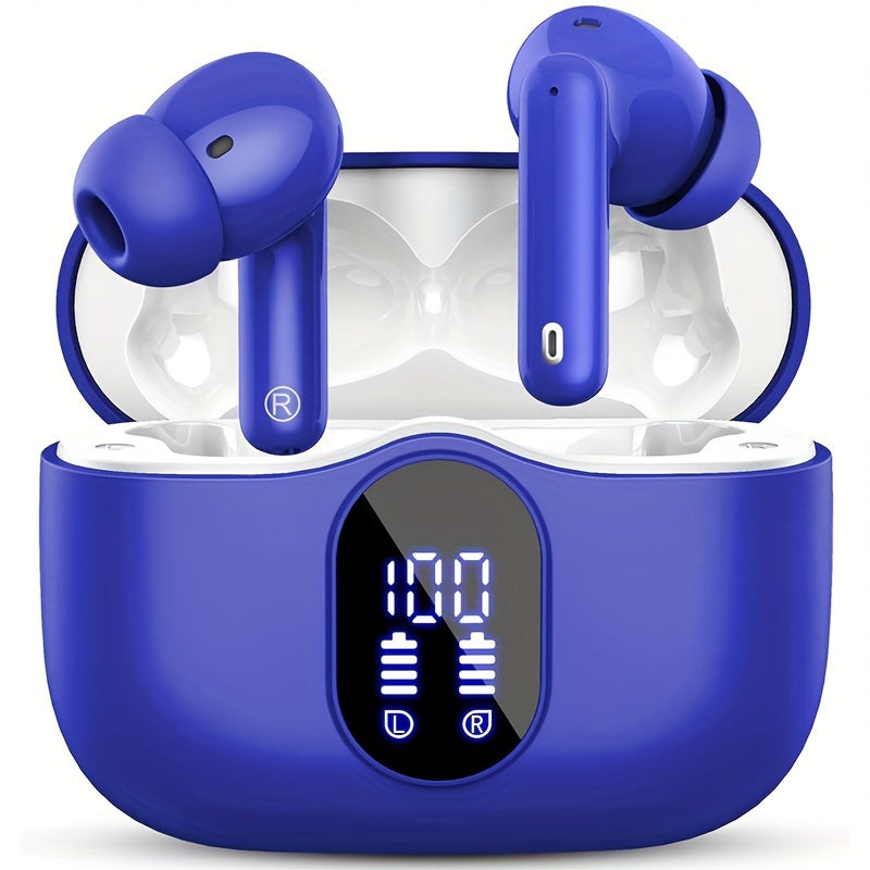 Wireless Earphones, Wireless 5.3 Earphones with Bass Stereo Sound, Earphones with Noise Cancelling Microphone And LED Display Screen, In Ear Earphones, 40 Hours Of Playback Time, Suitable for Laptops, Tablets, Mobile Phones, And Sports Exercise