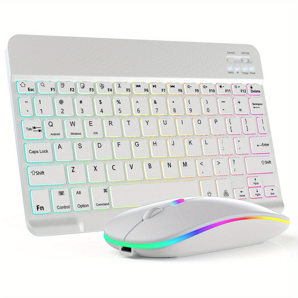 10-Inch Wireless RGB Backlit Gaming Keyboard and Mouse Set, Portable Keyboard Mouse and Mouse Pad Combo for PC iOS Android Tablets and Computers