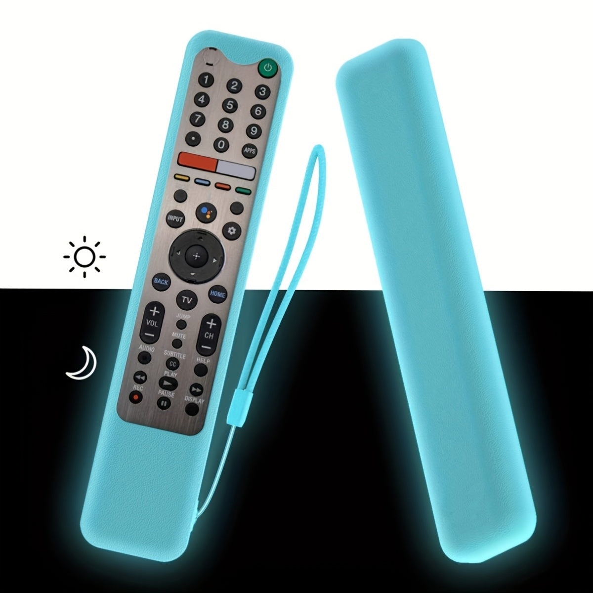 Sn TV Remote Silicone Protective Case with Yellow Lanyard - Blue and Yellow Glow-in-the-Dark Design, Durable and Flexible, Ideal for Entertainment Devices, TV Remote Holder|Glowing Remote Case|Silicone Construction, Remote Control Holder