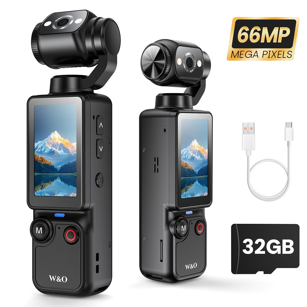 4K UHD Video Recording Camera - Portable, Rechargeable, Video Log Camera, 4k Handheld Stabilizer Pocket Sports Camera Gimbal | 16X | 2000mAh|32GB Memory |180 ° Perspective, Body Camera, USB Charging 180 ° Rotation, 1.9 "CMOS