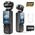 4K UHD Video Recording Camera - Portable, Rechargeable, Video Log Camera, 4k Handheld Stabilizer Pocket Sports Camera Gimbal | 16X | 2000mAh|32GB Memory |180 ° Perspective, Body Camera, USB Charging 180 ° Rotation, 1.9 "CMOS