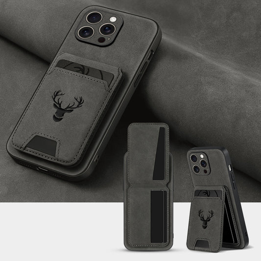 Wallet Phone Case Compatible with iPhone 16E/ 16promax/ 15plus/ 14pro/ 13promax/ 12/ 11, Luxury PU Leather, Card Holder and Stand, Moose